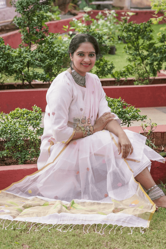 Muslin Jamdani 2-Piece Set Kurti & Dupatta (UNSTITCHED) -Baby Pink - 072
