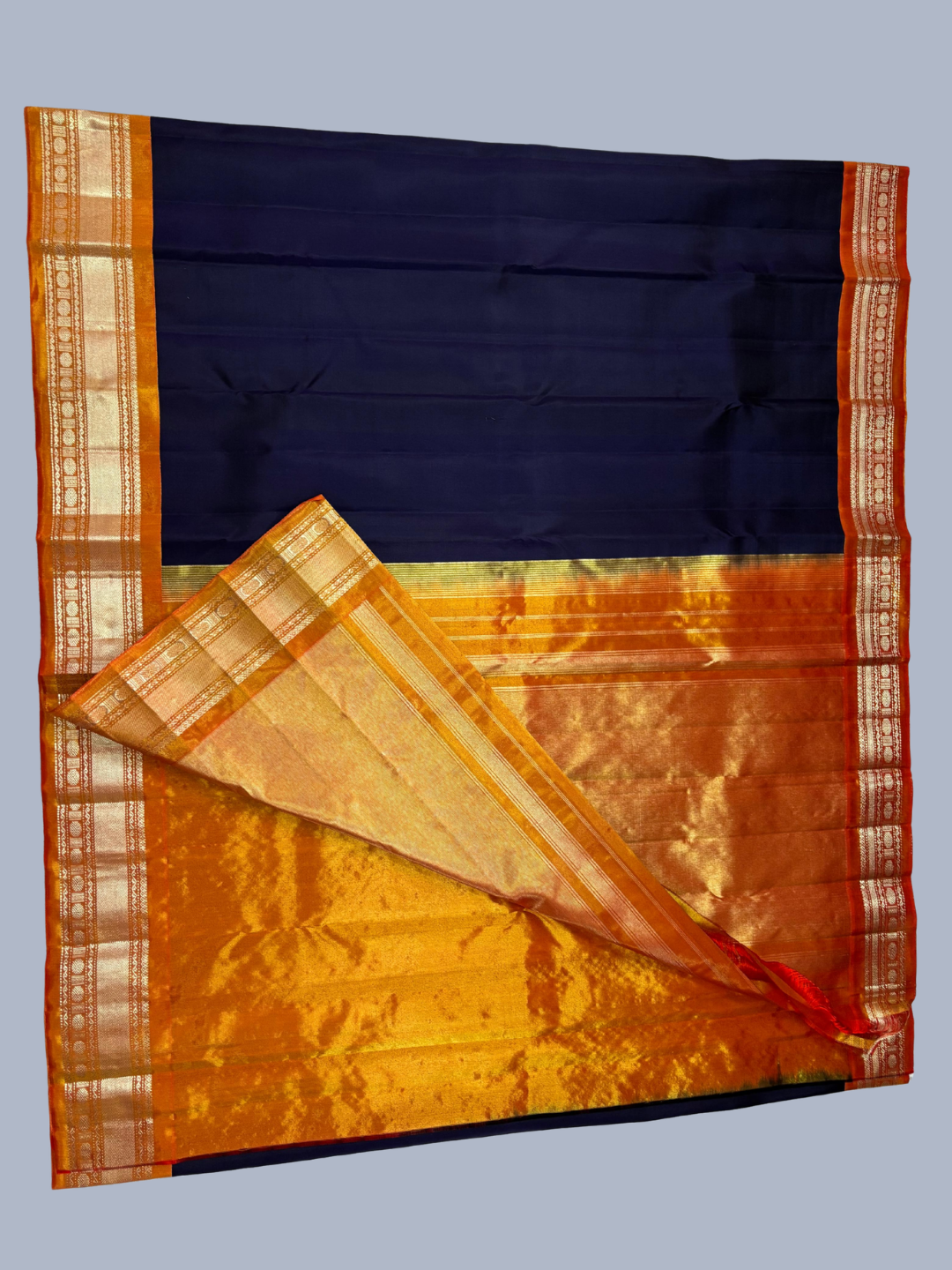 Handwoven Pure Gadwal Silk Saree  |  Denim Blue