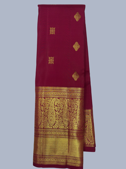 Pure Handwoven Gadwal Silk Saree With Deep Red - 011