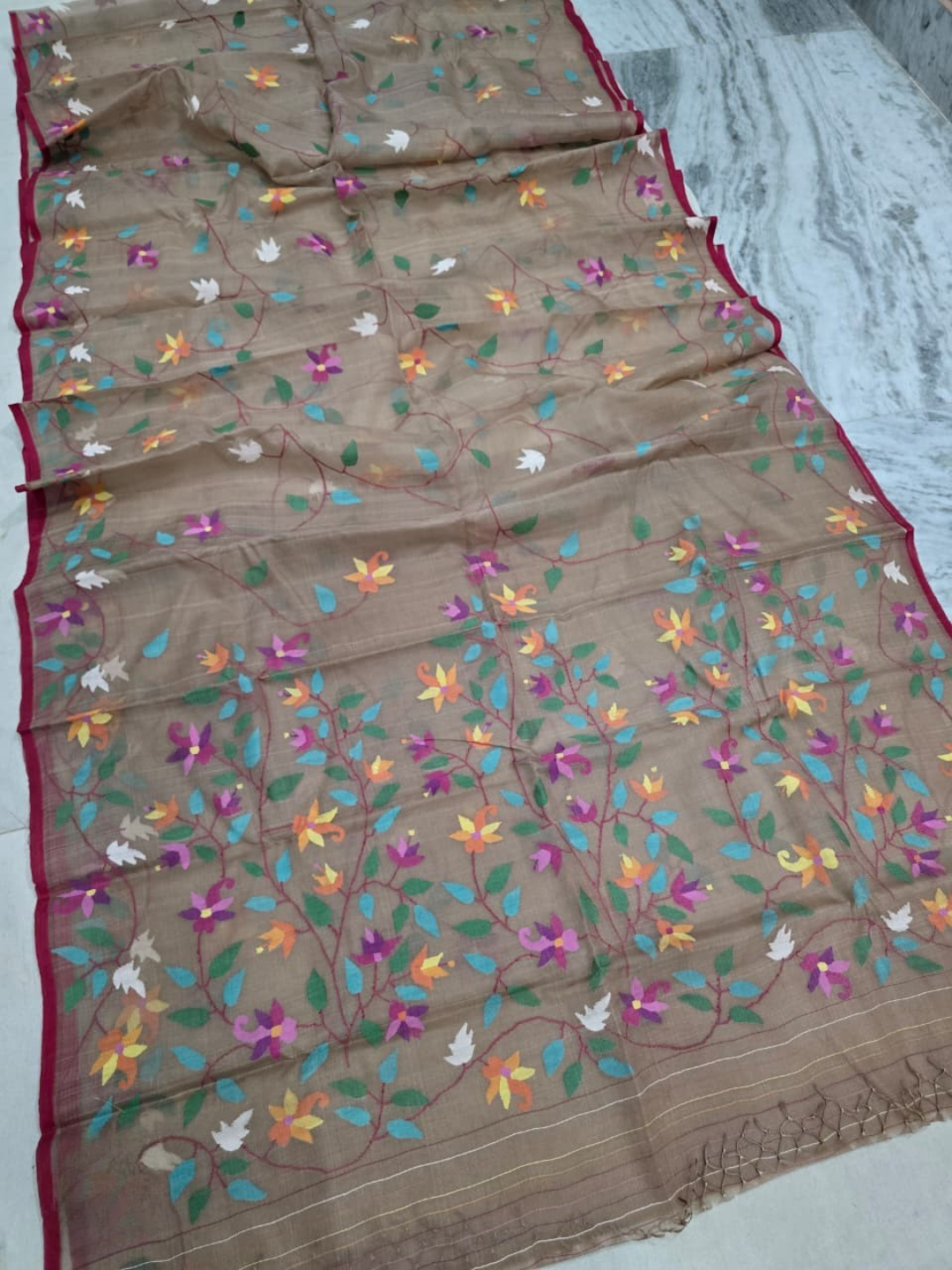 Handwoven Pure Handwoven Pure Muslin Saree |  Brown