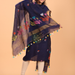 Midnight Blue Linen x Linen Jamdani 2-Piece Set Kurti & Dupatta (UNSTITCHED) - 051