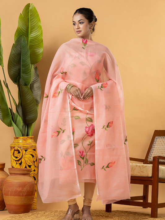 Classic Kota Doria Cotton Unstitched 2-Piece Kurti | Peach