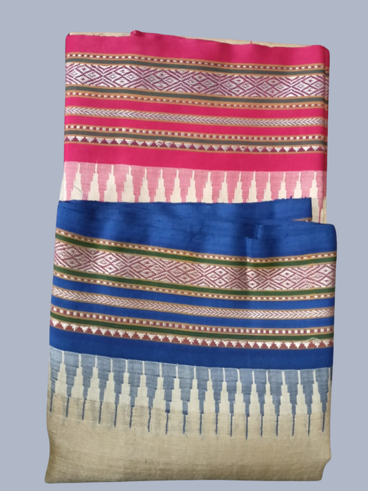 Light Pink AndPurpule Handloom Vidarbha Tussar Silk Saree with Multicolor Contrast Border -122