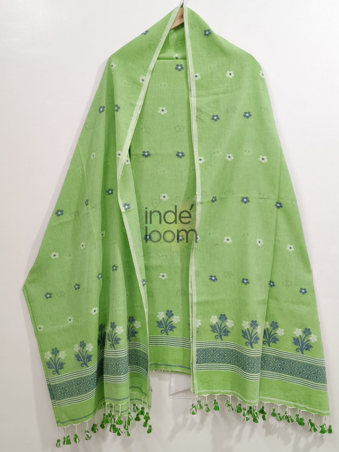Light Green Cotton Jamdani 2-Piece Set Kurti & Dupatta (UNSTITCHED) -765