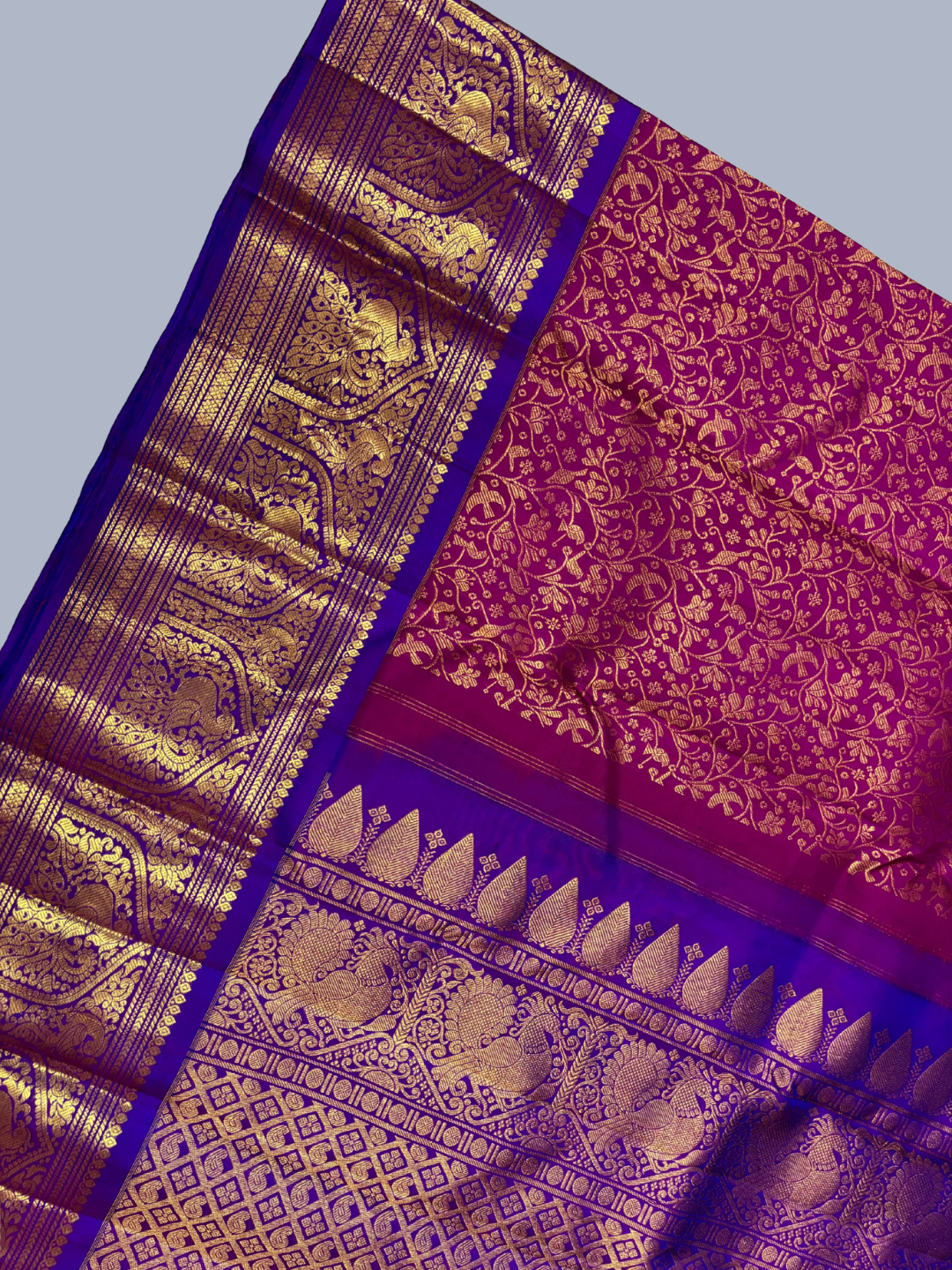 Handwoven Pure Gadwal Silk Saree  |  Orchid Purple