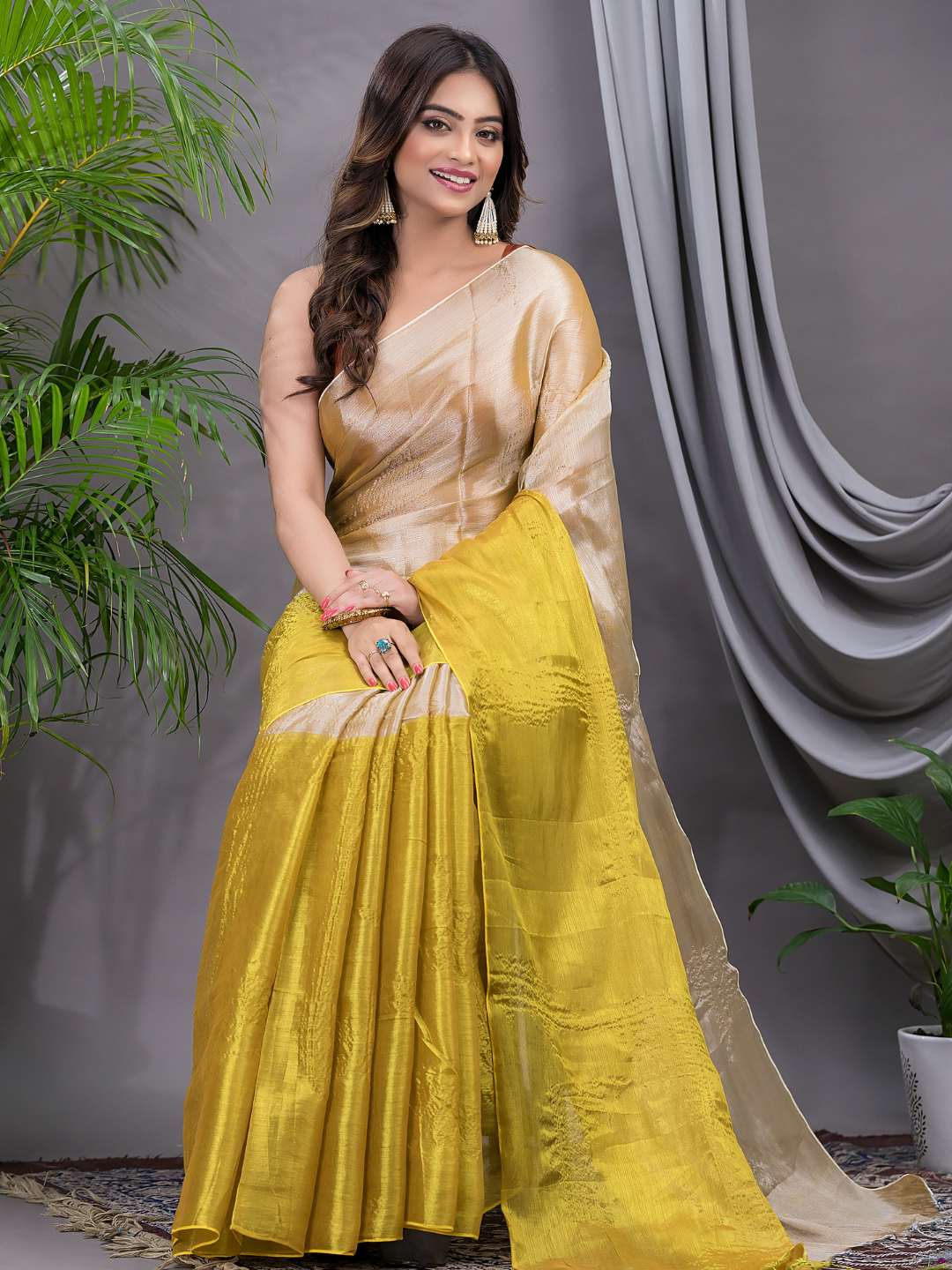 Tissue Silk Saree With Golden Yellow - 007