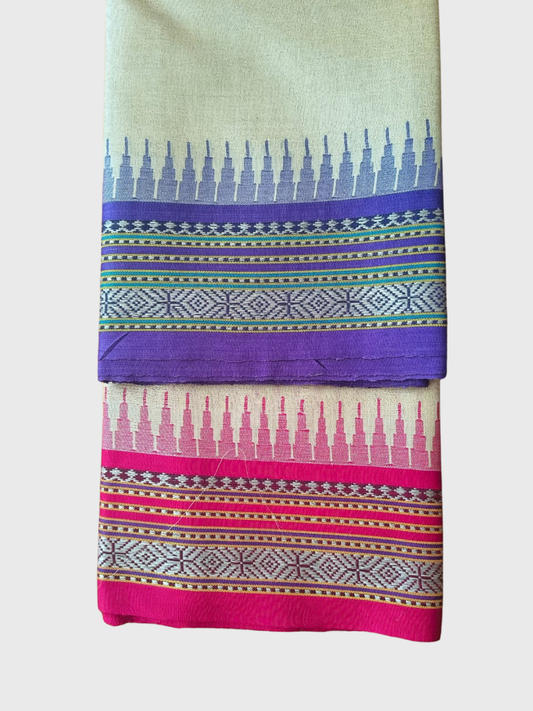 Amethyst Purple & Pink Handloom Vidarbha Tussar Silk Saree with Multicolor Contrast Border - 009