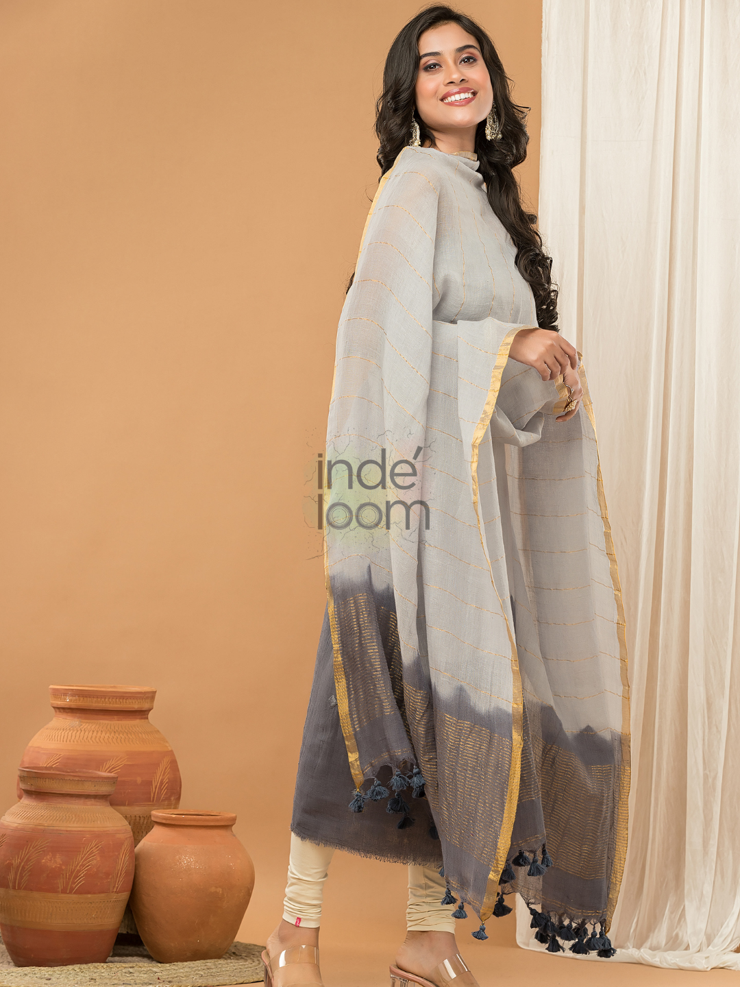 Space Black Jamdani 2-Piece Set Kurti & Dupatta (UNSTITCHED) - 139