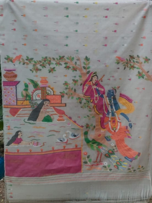 Handwoven Pure Jamdani Cotton Saree  |  Cream Beige