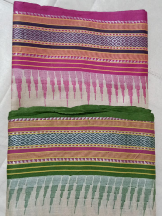 Hot Pink Handloom Vidarbha Tussar Silk Saree with Multicolor Contrast Border -069