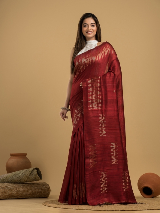 Matka Silk Jamdani Saree  With Blood Red - 084
