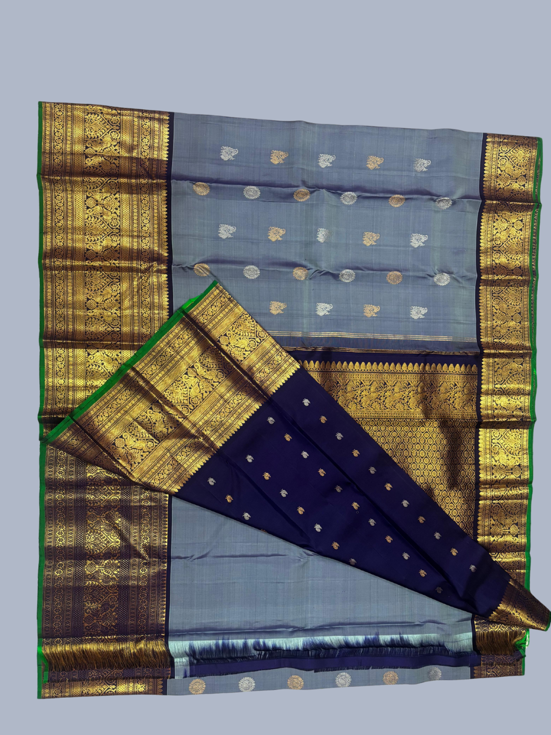 Pure Handwoven Gadwal Silk Saree With Stone Blue -033