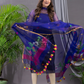 Indigo Blue Cotton Silk Jamdani 2-Piece Set Kurti & Dupatta (UNSTITCHED) - 108