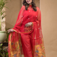 Cherry Red  Jamdani 2-Piece Set Kurti & Dupatta (UNSTITCHED) -658