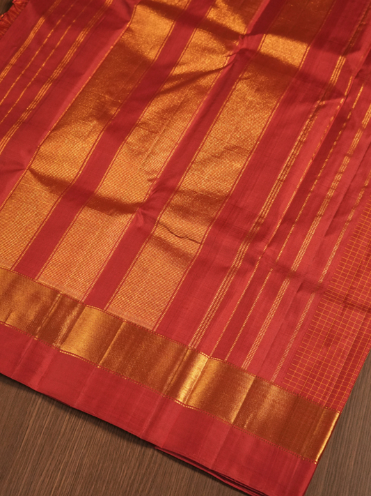 Silk Mark Certified Handloom Kanjivaram Silk Saree  |  Rust Orange