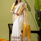 Pure Handloom Linen Saree | Pearl White  and White  | Half and Half style with Contrast Border