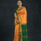 Pure Handloom Korvai Silk Cotton Saree in Sun Yellow Green Border with small buttas - 140