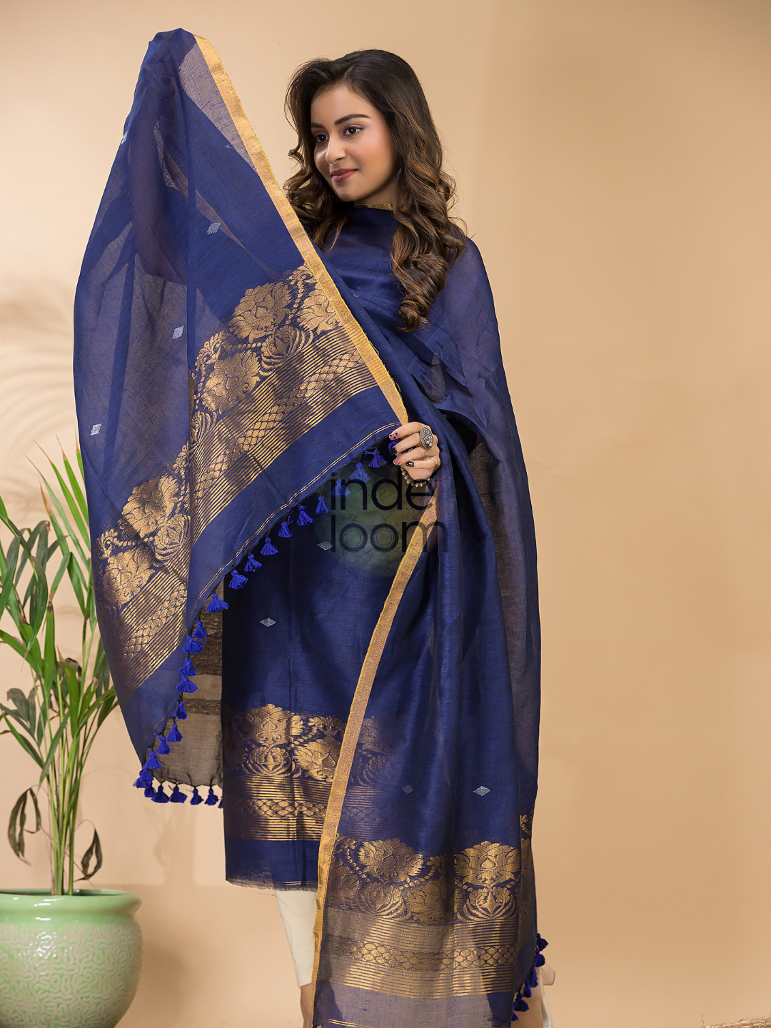 Berry Blue  Cotton Linen 2-Piece Set Kurti & Dupatta (UNSTITCHED) - 119