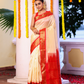 Pure Handloom Korvai Saree | Ivory White and Red