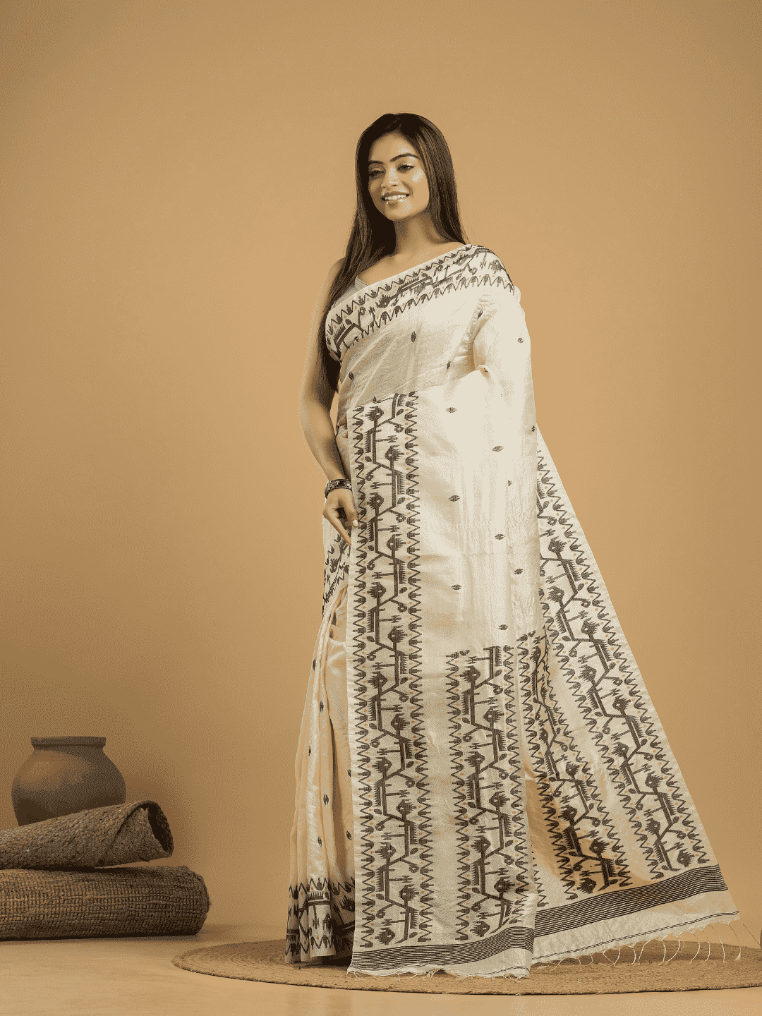 Lace White Tissue Silk Jamdani Saree - 042 - indeloom