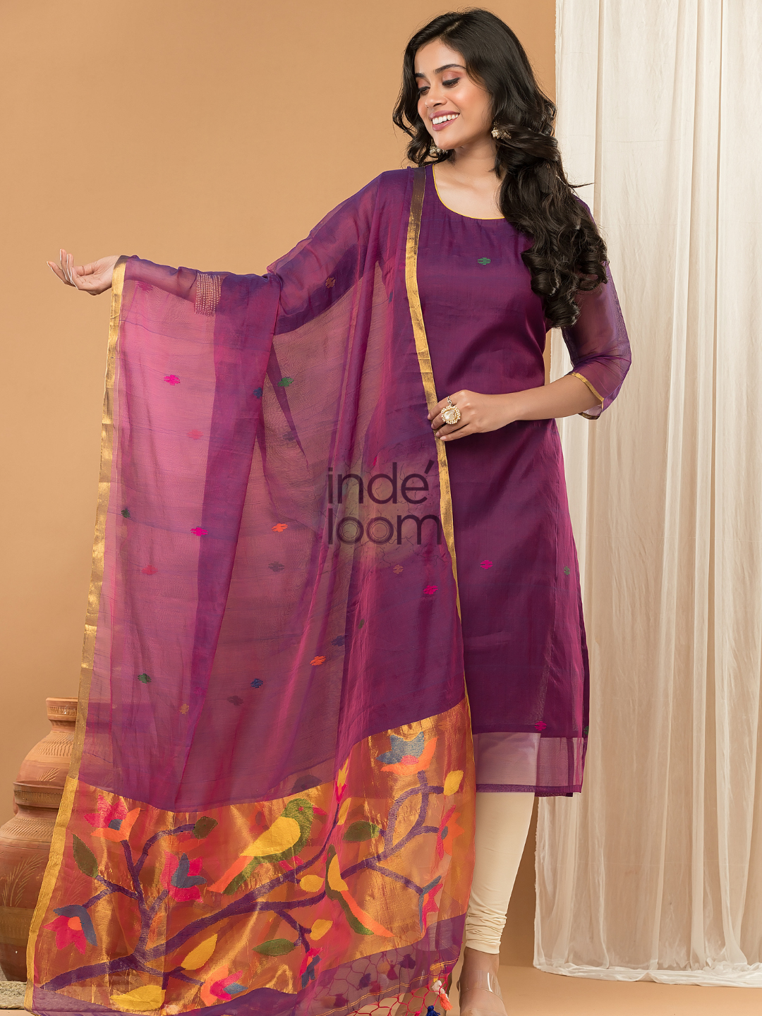 Berry Plum | Handloom Jamdani Muslin Unstitched 2-Piece Kurti