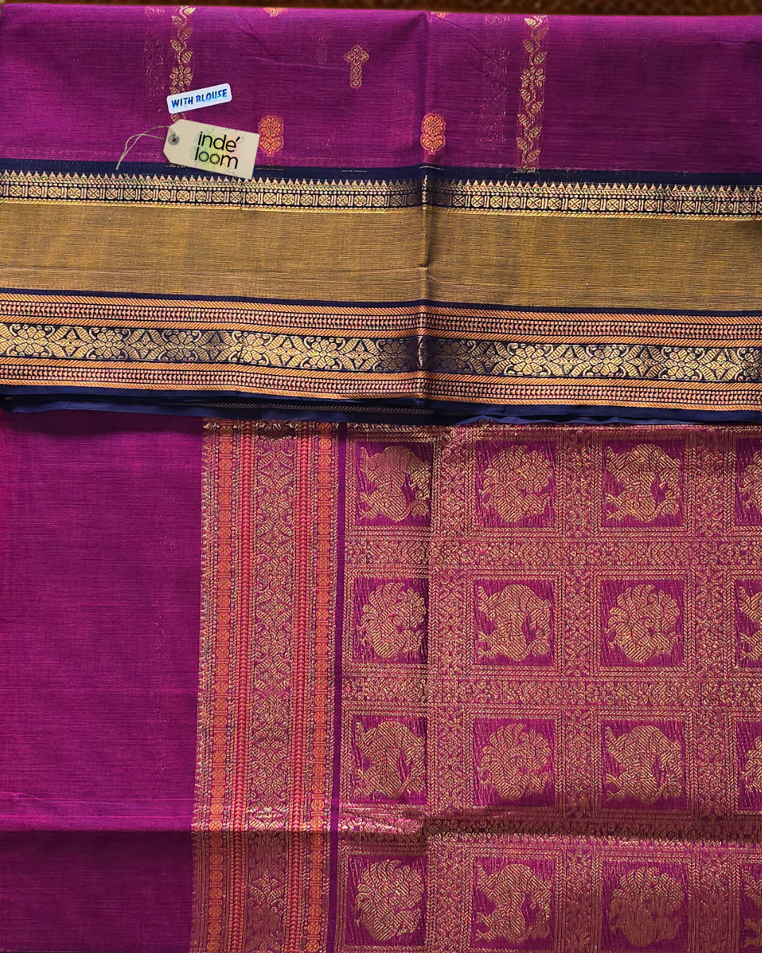 Kanchi Cotton|Magenta & Mustard Yellow/ Dark Purple