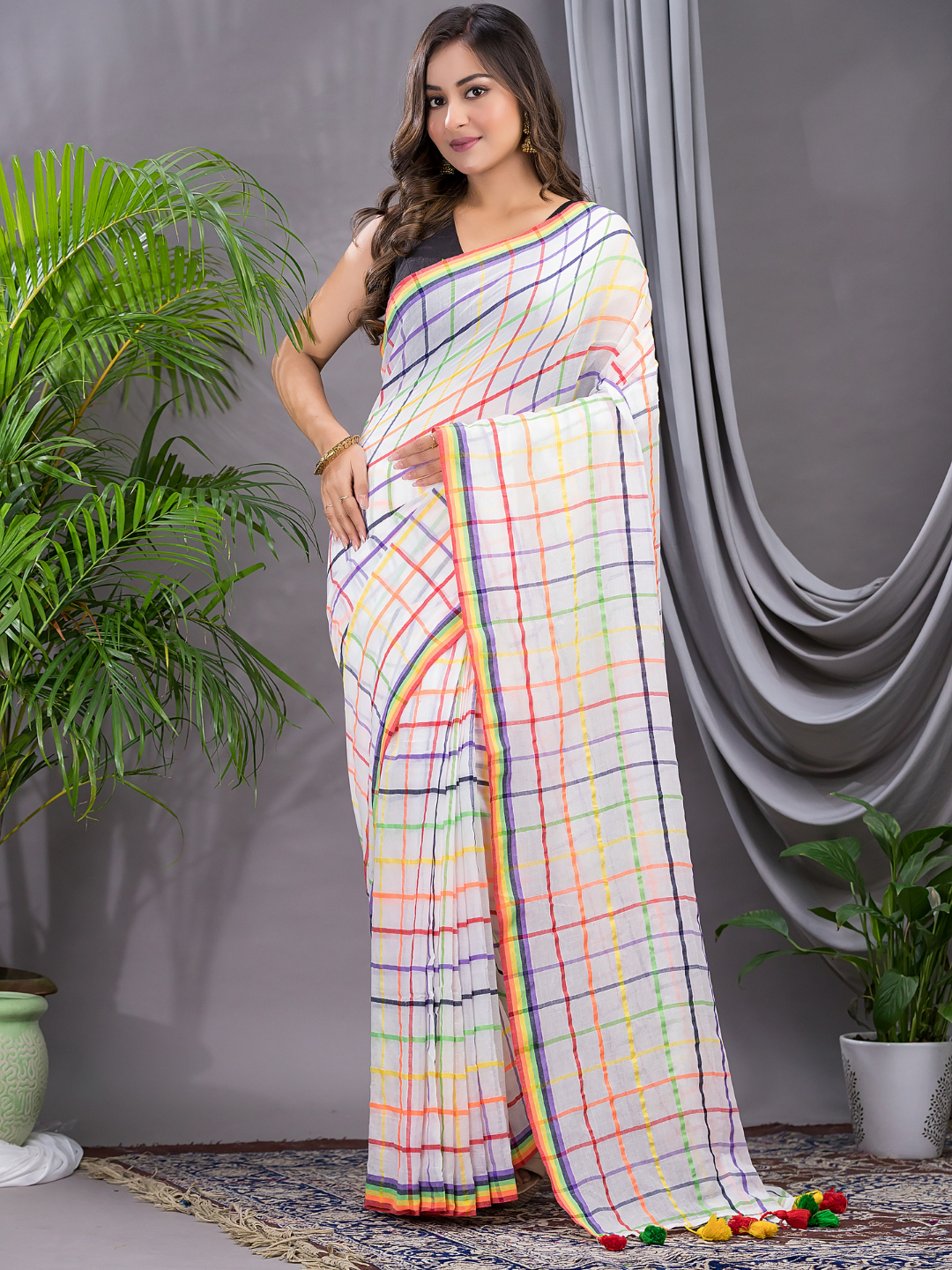 Handloom Khadi Cotton Saree With Cream White - 005