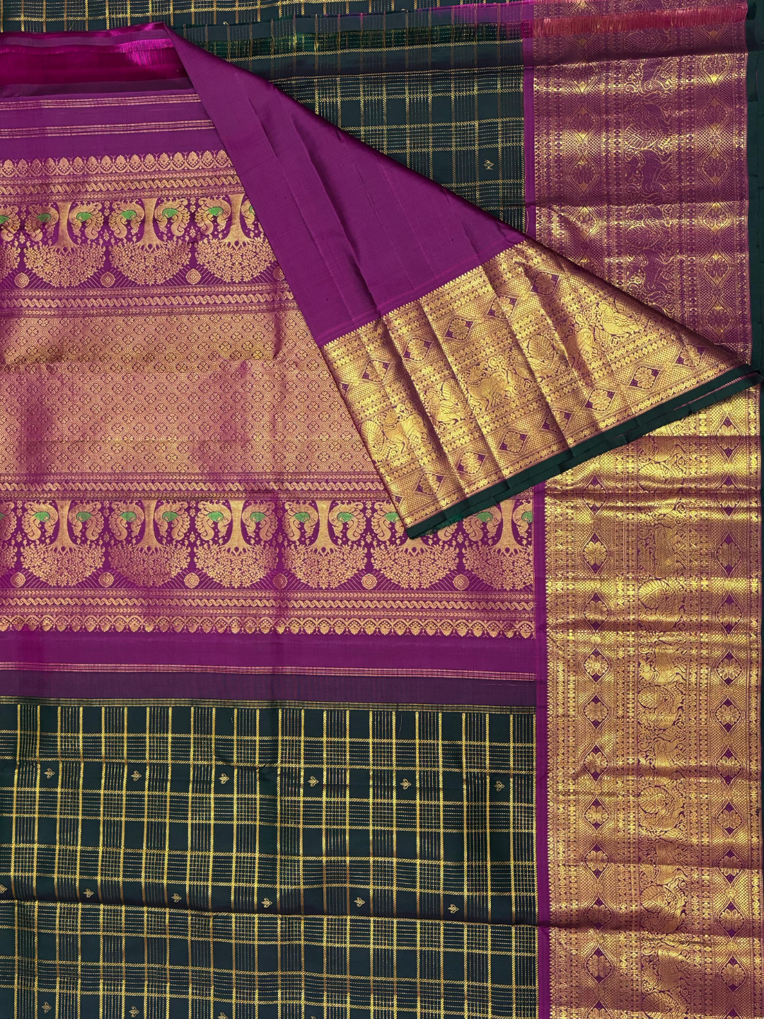 Handwoven Pure Gadwal Silk Saree  | Dark Green