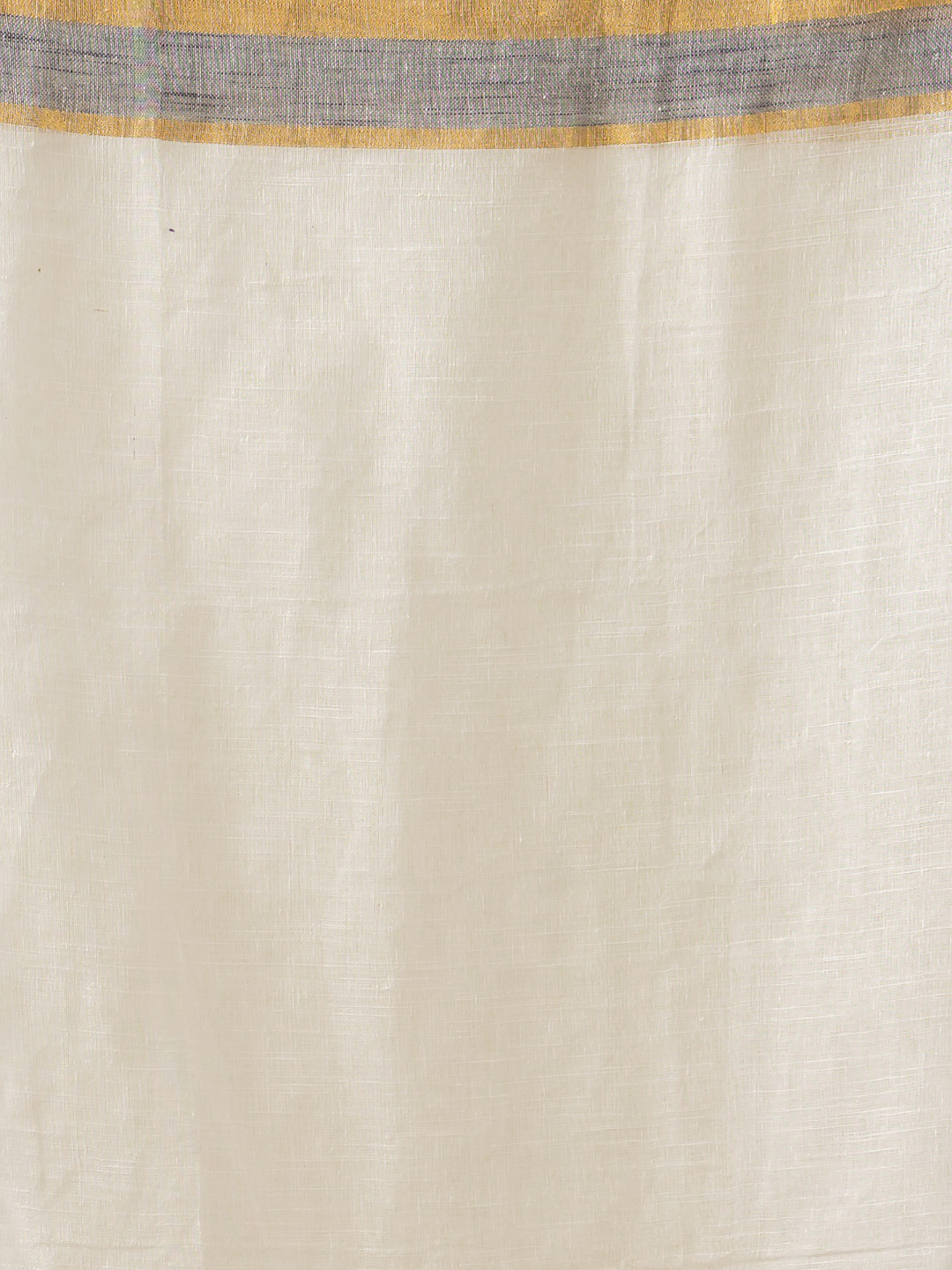 Pure Handloom Linen Saree | Pearl White  and White  | Half and Half style with Contrast Border