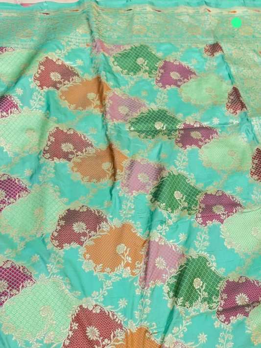 Exclusive Pure Ektara Benarasi Kora Jamdani saree | Sea Blue