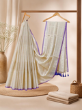 Pure Handloom Mul Cotton Saree | Antique White