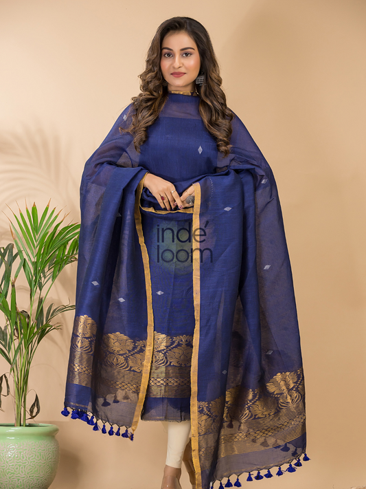 Berry Blue  Cotton Linen 2-Piece Set Kurti & Dupatta (UNSTITCHED) - 119