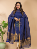 Berry Blue  Cotton Linen 2-Piece Set Kurti & Dupatta (UNSTITCHED) - 119