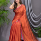 Tissue Silk Saree With Bright Orange - 014