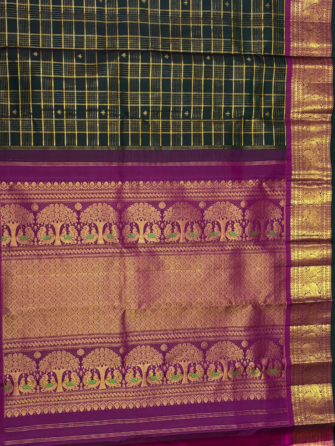 Handwoven Pure Gadwal Silk Saree  | Dark Green