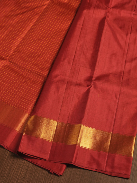 Silk Mark Certified Handloom Kanjivaram Silk Saree  |  Rust Orange