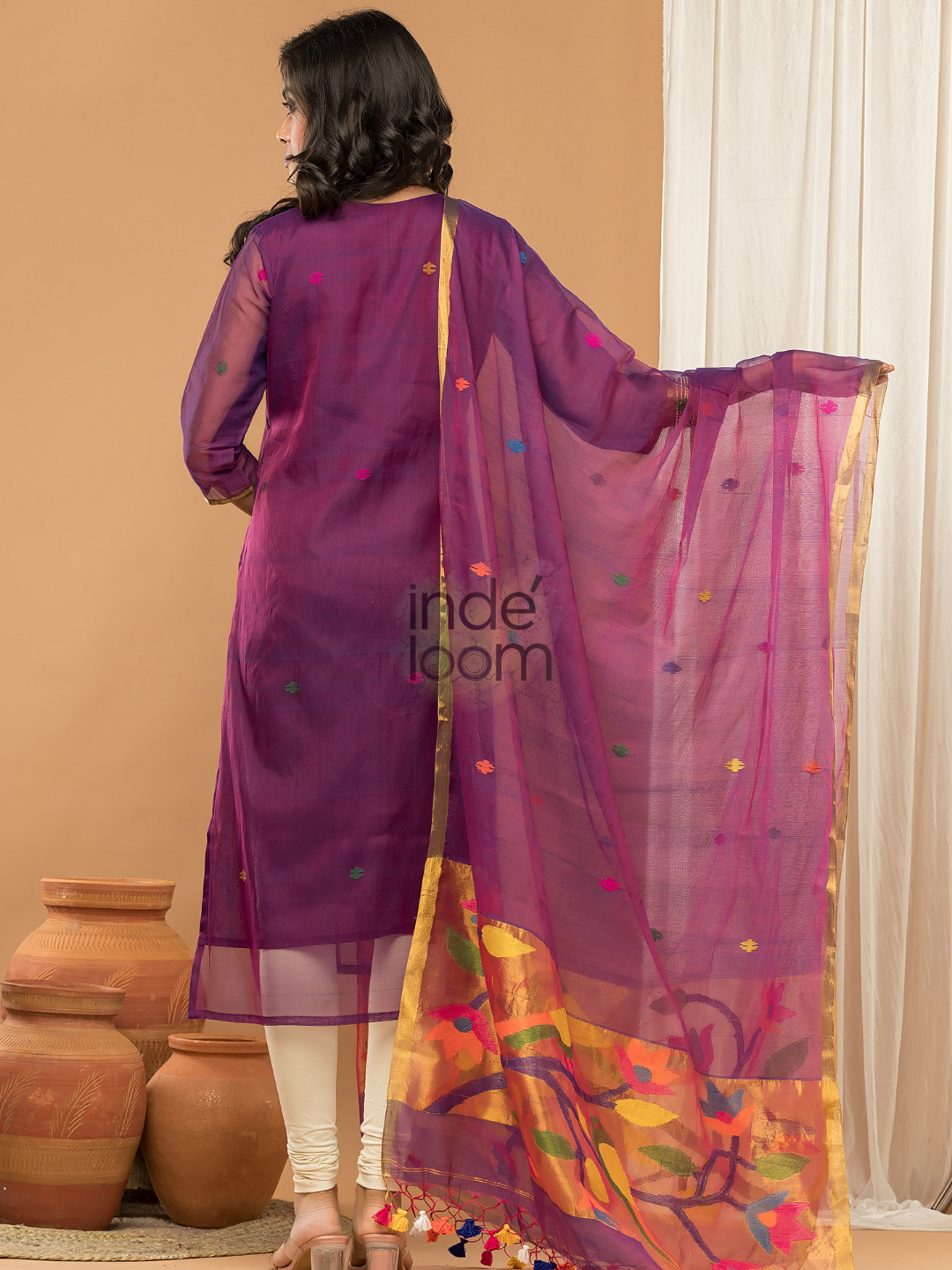 Berry Plum | Handloom Jamdani Muslin Unstitched 2-Piece Kurti