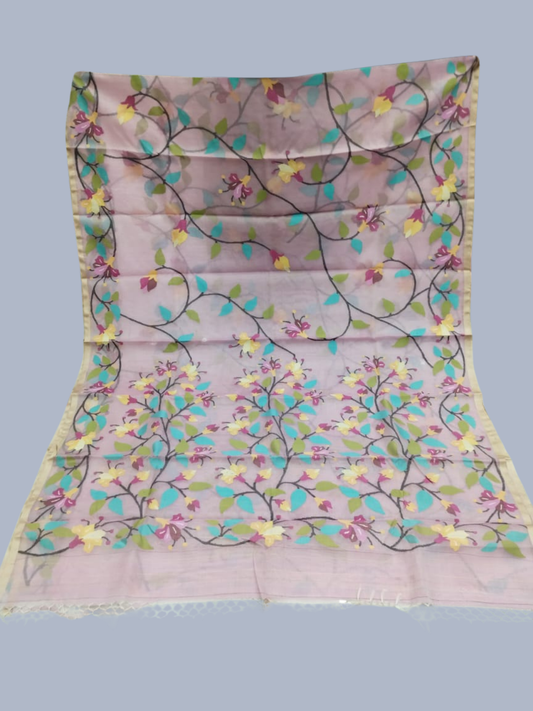 Handwoven Pure Handwoven Pure Muslin Saree  |  Baby Pink