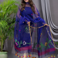 Indigo Blue Cotton Silk Jamdani 2-Piece Set Kurti & Dupatta (UNSTITCHED) - 108