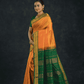 Pure Handloom Korvai Silk Cotton Saree in Sun Yellow Green Border with small buttas - 140