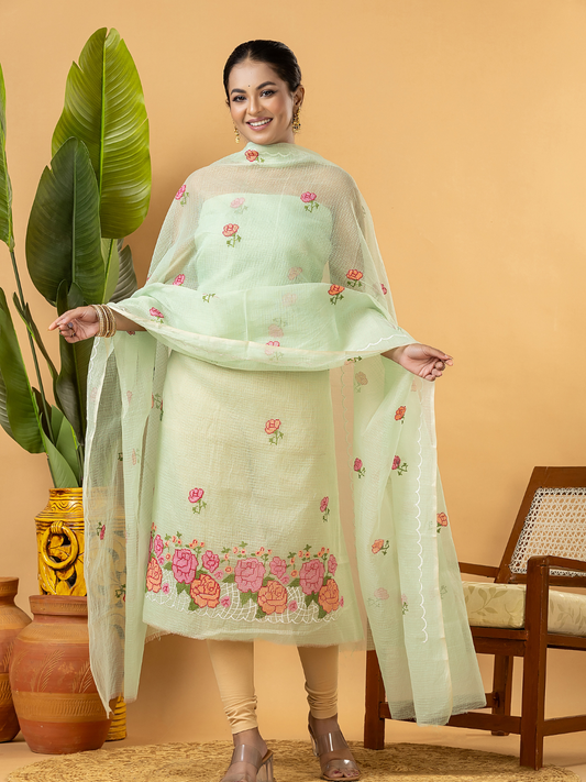 Classic Kota Doria Cotton Unstitched 2-Piece Kurti | Pista Green