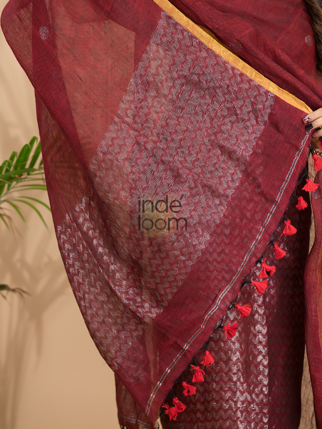 Cherry Red Linen X Linen 2-Piece Set Kurti & Dupatta (UNSTITCHED) - 009