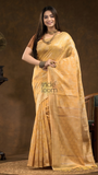 Floral woven design Silk blend Jacquard Saree | Golden Yellow