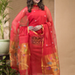 Cherry Red  Jamdani 2-Piece Set Kurti & Dupatta (UNSTITCHED) -658