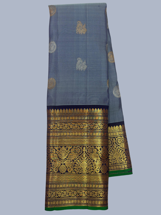 Pure Handwoven Gadwal Silk Saree With Stone Blue -033