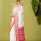 Handwoven Jamdani Muslin Saree | White and Red | All-over Buttas with All-over Jamdani weaves