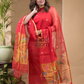 Cherry Red  Jamdani 2-Piece Set Kurti & Dupatta (UNSTITCHED) -658