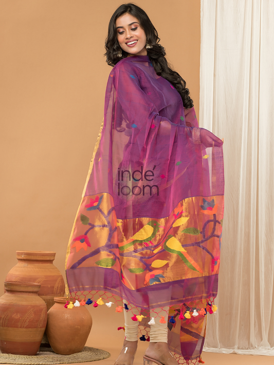 Berry Plum | Handloom Jamdani Muslin Unstitched 2-Piece Kurti