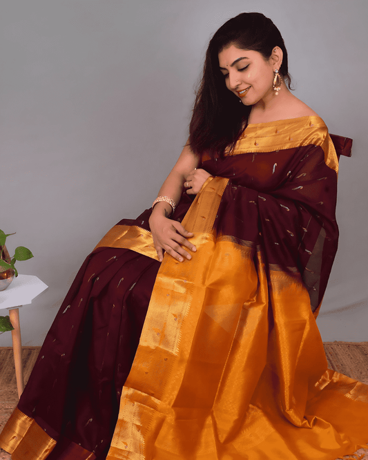 Handloom Korvai Silk Cotton Saree  |  Espresso Brown