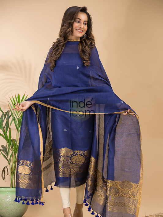 Berry Blue  Cotton Linen 2-Piece Set Kurti & Dupatta (UNSTITCHED) - 119